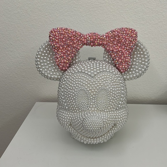Like NEW White & Pink Bedazzled Minnie Head Bag - Picture 2 of 12